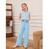 Haloumoning Girls Jumpsuits Kids Fashion Ruffle Sleeves Square Neck Rompers Drawstring Overalls with Pockets(Light Blue)