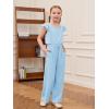 Haloumoning Girls Jumpsuits Kids Fashion Ruffle Sleeves Square Neck Rompers Drawstring Overalls with Pockets(Light Blue)