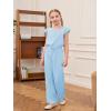 Haloumoning Girls Jumpsuits Kids Fashion Ruffle Sleeves Square Neck Rompers Drawstring Overalls with Pockets(Light Blue)