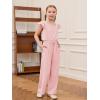 Haloumoning Girls Jumpsuits Kids Fashion Ruffle Sleeves Square Neck Rompers Drawstring Overalls with Pockets(Light Pink)