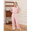 Haloumoning Girls Jumpsuits Kids Fashion Ruffle Sleeves Square Neck Rompers Drawstring Overalls with Pockets(Light Pink)