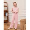 Haloumoning Girls Jumpsuits Kids Fashion Ruffle Sleeves Square Neck Rompers Drawstring Overalls with Pockets(Light Pink)