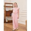 Haloumoning Girls Jumpsuits Kids Fashion Ruffle Sleeves Square Neck Rompers Drawstring Overalls with Pockets(Light Pink)