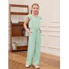 Haloumoning Girls Jumpsuits Kids Fashion Ruffle Sleeves Square Neck Rompers Drawstring Overalls with Pockets(Mint)