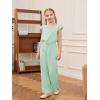 Haloumoning Girls Jumpsuits Kids Fashion Ruffle Sleeves Square Neck Rompers Drawstring Overalls with Pockets(Mint)