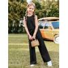 Haloumoning Girl’s Jumpsuits Sleeveless Round Neck Wide Leg One Piece Rompers Little Kid Big Kids(Black)