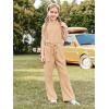 Haloumoning Girl’s Jumpsuits Sleeveless Round Neck Wide Leg One Piece Rompers Little Kid Big Kids(Khaki)