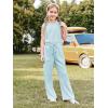 Haloumoning Girl’s Jumpsuits Sleeveless Round Neck Wide Leg One Piece Rompers Little Kid Big Kids(Light Blue)