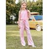 Haloumoning Girl’s Jumpsuits Sleeveless Round Neck Wide Leg One Piece Rompers Little Kid Big Kids(Pink)