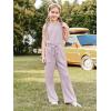 Haloumoning Girl’s Jumpsuits Sleeveless Round Neck Wide Leg One Piece Rompers Little Kid Big Kids(Purple)