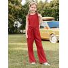 Haloumoning Girl’s Jumpsuits Sleeveless Round Neck Wide Leg One Piece Rompers Little Kid Big Kids(Red)