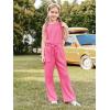 Haloumoning Girl’s Jumpsuits Sleeveless Round Neck Wide Leg One Piece Rompers Little Kid Big Kids(Rose Red)