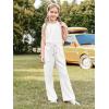 Haloumoning Girl’s Jumpsuits Sleeveless Round Neck Wide Leg One Piece Rompers Little Kid Big Kids(White)