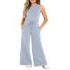 Haloumoning Girl’s Jumpsuits Sleeveless Round Neck Wide Leg One Piece Rompers Little Kid Big Kids(Bluish Gray)