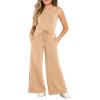 Haloumoning Girl’s Jumpsuits Sleeveless Round Neck Wide Leg One Piece Rompers Little Kid Big Kids(Khaki)