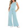 Haloumoning Girl’s Jumpsuits Sleeveless Round Neck Wide Leg One Piece Rompers Little Kid Big Kids(Light Blue)