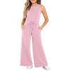 Haloumoning Girl’s Jumpsuits Sleeveless Round Neck Wide Leg One Piece Rompers Little Kid Big Kids(Pink)