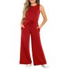 Haloumoning Girl’s Jumpsuits Sleeveless Round Neck Wide Leg One Piece Rompers Little Kid Big Kids(Red)