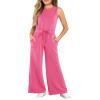 Haloumoning Girl’s Jumpsuits Sleeveless Round Neck Wide Leg One Piece Rompers Little Kid Big Kids(Rose Red)