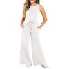 Haloumoning Girl’s Jumpsuits Sleeveless Round Neck Wide Leg One Piece Rompers Little Kid Big Kids(White)