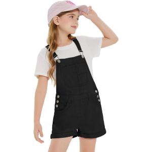 Haloumoning Girls Denim Overalls Kids Summer Sleeveless Rompers Overall Shorts 5-14 Years(Black)