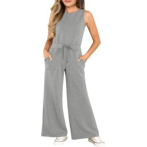 Haloumoning Girl’s Jumpsuits Sleeveless Round Neck Wide Leg One Piece Rompers Little Kid Big Kids(Grey)