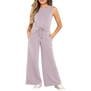 Haloumoning Girl’s Jumpsuits Sleeveless Round Neck Wide Leg One Piece Rompers Little Kid Big Kids(Purple)