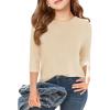 Haloumoning Girls Casual 3/4 Sleeve T Shirts Kids Crewneck Tops Fashion Tees 5-14 Years(Beige)