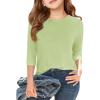 Haloumoning Girls Casual 3/4 Sleeve T Shirts Kids Crewneck Tops Fashion Tees 5-14 Years(Fluorescent Green)