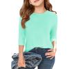 Haloumoning Girls Casual 3/4 Sleeve T Shirts Kids Crewneck Tops Fashion Tees 5-14 Years(Green)