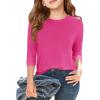 Haloumoning Girls Casual 3/4 Sleeve T Shirts Kids Crewneck Tops Fashion Tees 5-14 Years(Hot Pink)