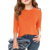 Haloumoning Girls Casual 3/4 Sleeve T Shirts Kids Crewneck Tops Fashion Tees 5-14 Years(Orange)