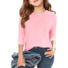 Haloumoning Girls Casual 3/4 Sleeve T Shirts Kids Crewneck Tops Fashion Tees 5-14 Years(Pink)