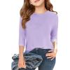 Haloumoning Girls Casual 3/4 Sleeve T Shirts Kids Crewneck Tops Fashion Tees 5-14 Years(Purple)