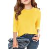 Haloumoning Girls Casual 3/4 Sleeve T Shirts Kids Crewneck Tops Fashion Tees 5-14 Years(Yellow)