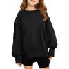 Haloumoning Girls Oversized Sweatshirt Long Sleeve Crewneck Kids Lightweight Cute Pullover Tops 5-14 Years(Black)