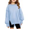 Haloumoning Girls Oversized Sweatshirt Long Sleeve Crewneck Kids Lightweight Cute Pullover Tops 5-14 Years(Blue)