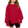 Haloumoning Girls Oversized Sweatshirt Long Sleeve Crewneck Kids Lightweight Cute Pullover Tops 5-14 Years(Red)