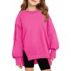Haloumoning Girls Oversized Sweatshirt Long Sleeve Crewneck Kids Lightweight Cute Pullover Tops 5-14 Years(Rose Red)