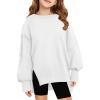 Haloumoning Girls Oversized Sweatshirt Long Sleeve Crewneck Kids Lightweight Cute Pullover Tops 5-14 Years(White)