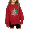 Haloumoning Girls Oversized Sweatshirt Long Sleeve Crewneck Kids Lightweight Cute Pullover Tops 5-14 Years(Xmas-red)