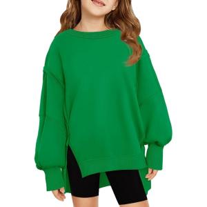Haloumoning Girls Oversized Sweatshirt Long Sleeve Crewneck Kids Lightweight Cute Pullover Tops 5-14 Years(Green)