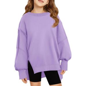 Haloumoning Girls Oversized Sweatshirt Long Sleeve Crewneck Kids Lightweight Cute Pullover Tops 5-14 Years(Purple)