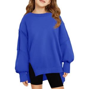 Haloumoning Girls Oversized Sweatshirt Long Sleeve Crewneck Kids Lightweight Cute Pullover Tops 5-14 Years(Royal Blue)