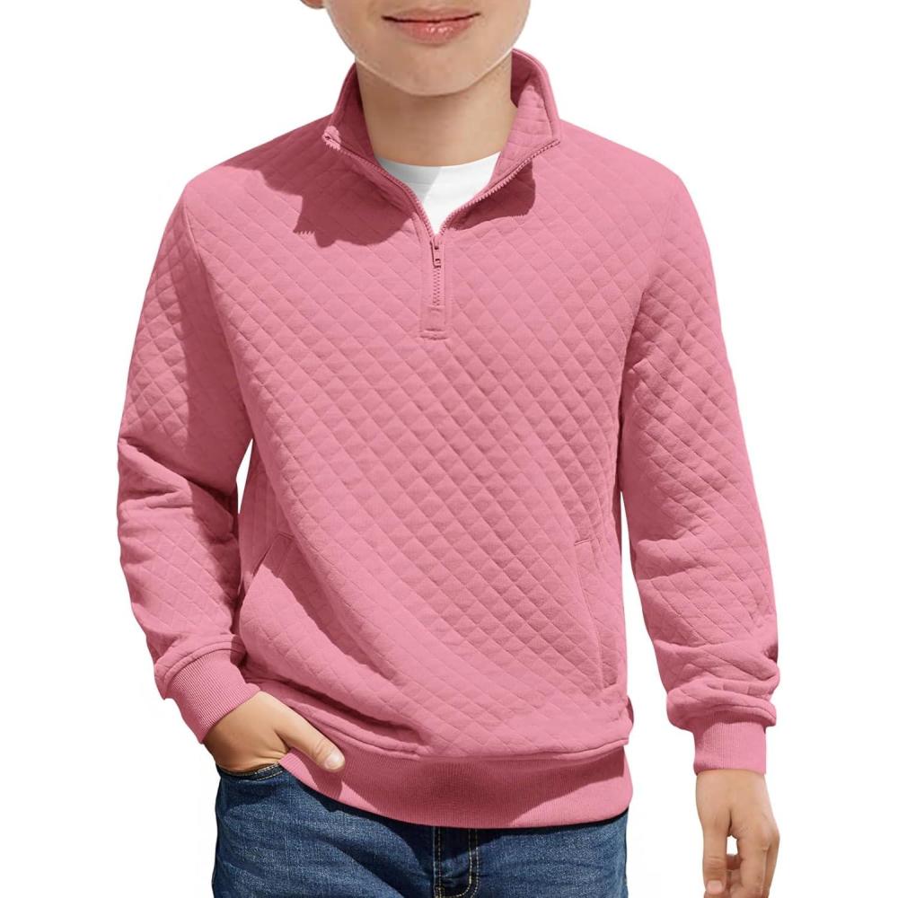 image:imageHaloumoning Boys Quarter Zip Quilted Sweatshirts Kids Fashion Long Sleeve Pullover Clothes 514 YearsCoral Red