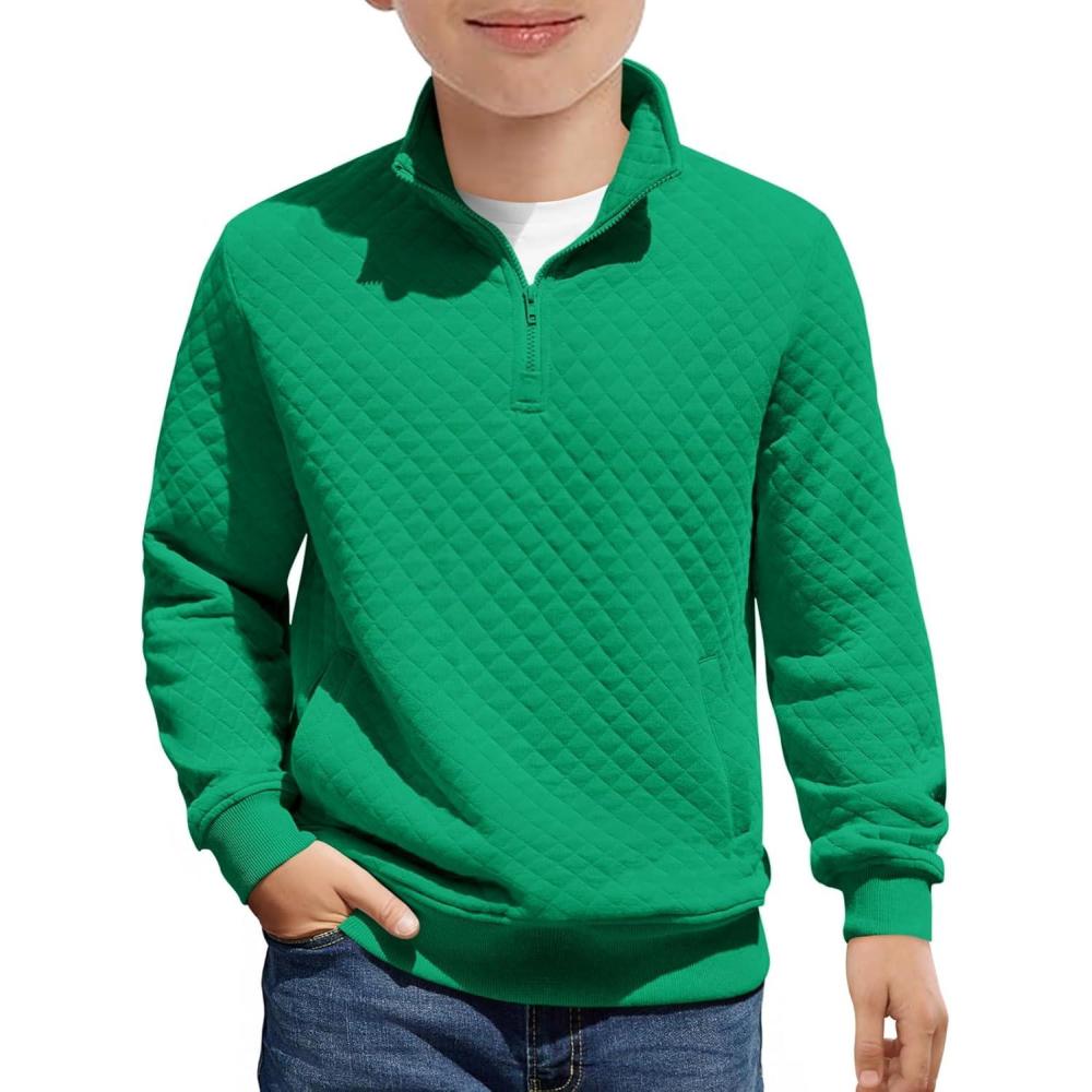 image:imageHaloumoning Boys Quarter Zip Quilted Sweatshirts Kids Fashion Long Sleeve Pullover Clothes 514 YearsGreen