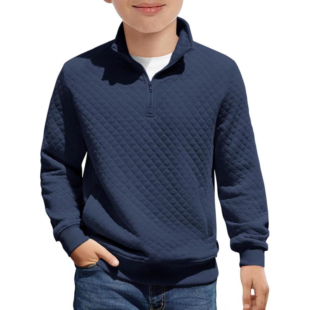 image:imageHaloumoning Boys Quarter Zip Quilted Sweatshirts Kids Fashion Long Sleeve Pullover Clothes 514 YearsNavy Blue