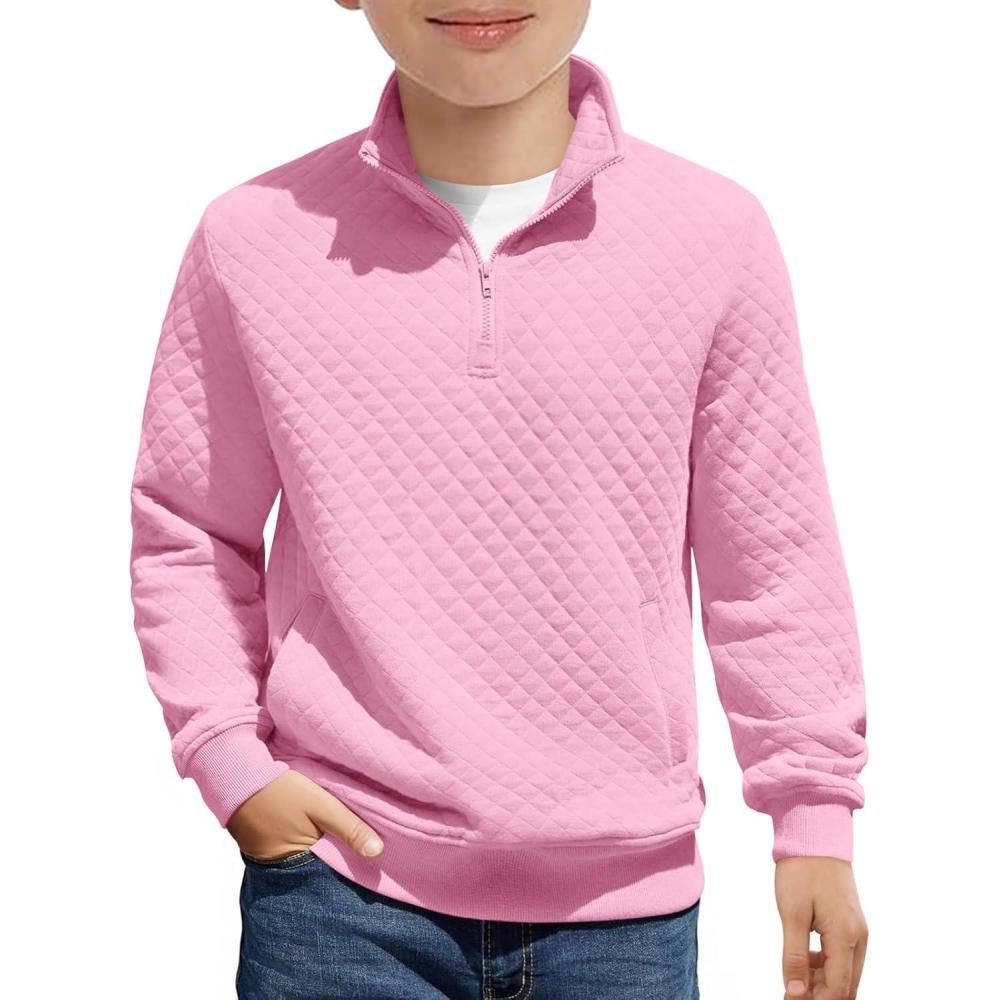 image:imageHaloumoning Boys Quarter Zip Quilted Sweatshirts Kids Fashion Long Sleeve Pullover Clothes 514 YearsPink