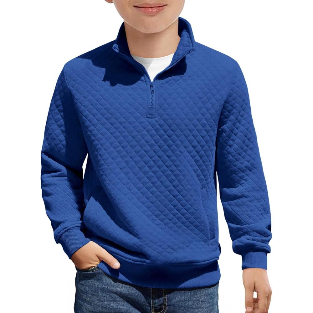 image:imageHaloumoning Boys Quarter Zip Quilted Sweatshirts Kids Fashion Long Sleeve Pullover Clothes 514 YearsRoyal Blue