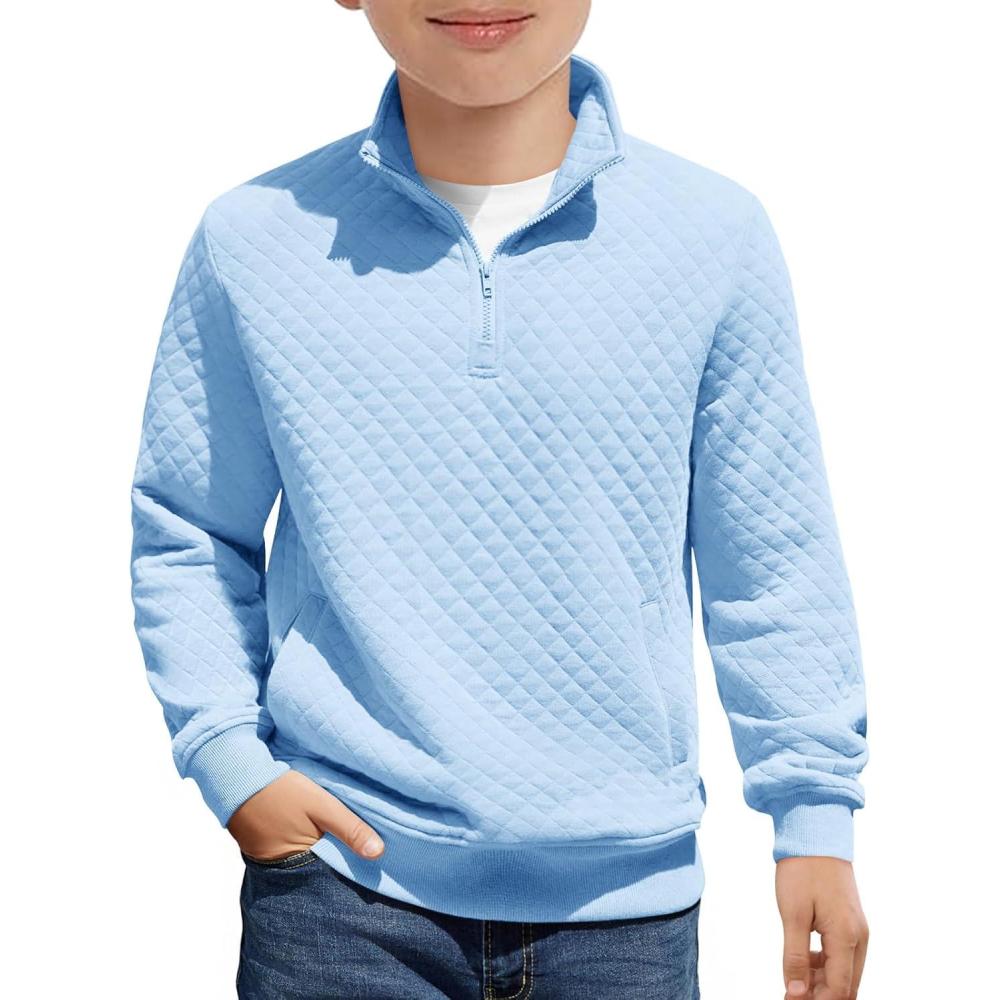 image:imageHaloumoning Boys Quarter Zip Quilted Sweatshirts Kids Fashion Long Sleeve Pullover Clothes 514 YearsSky Blue
